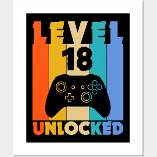 Level 18 Unlocked Funny Video Gamer Birthday Novelty T-Shirt Posters and Art